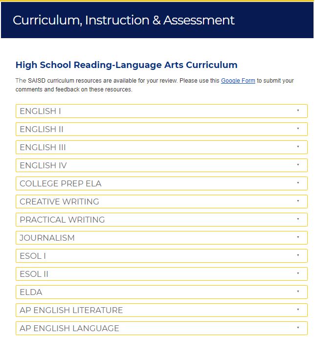 Access ESOL 1, 2 & ELDA Curriculum via the High School Reading Language Arts Curriculum